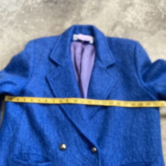 Wayne Stuart Blazer Womens Sz 10 Blue Wool Mohair Vtg Double Breasted Mid Length - Picture 2 of 7